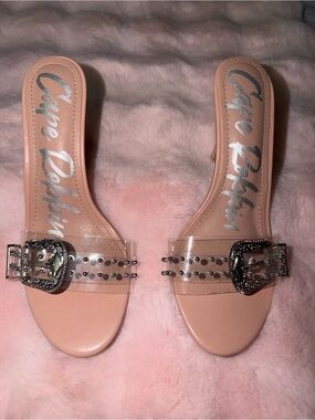 Cape Robbin Blush Clear Strap Mule with Silver Buckle